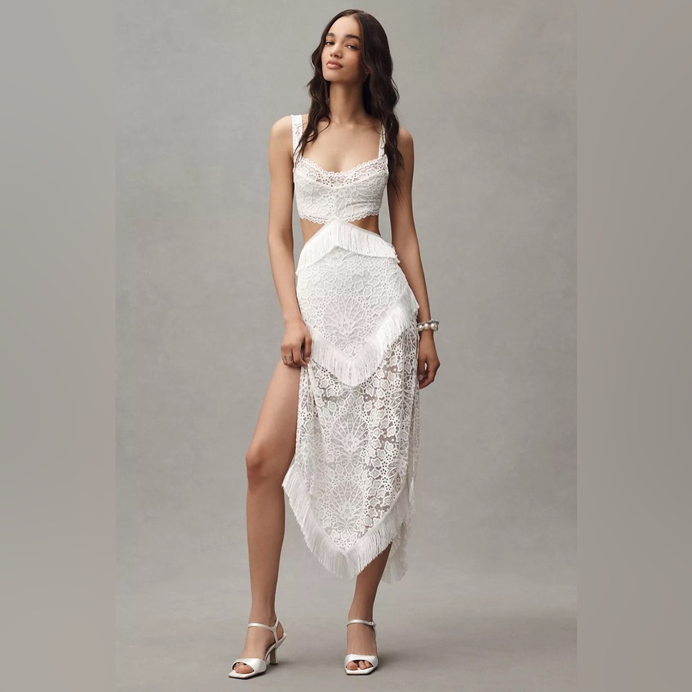 NWT Anthropologie Nightcap Lotus Sleeveless Lace Fringe Mini Dress